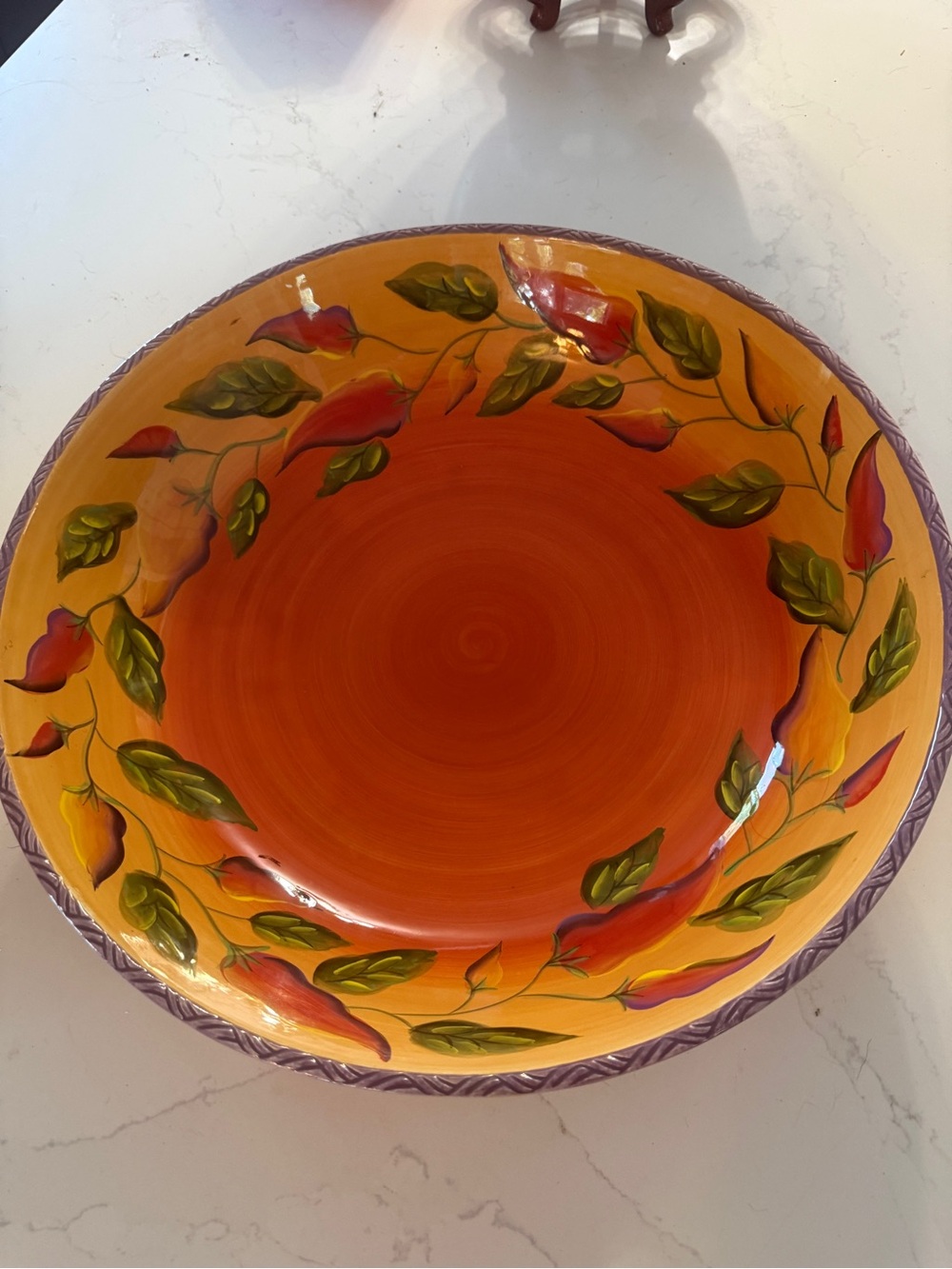 Clay Art Chili Fiesta Large Serving Bowl Hand Painted Stonelite 16